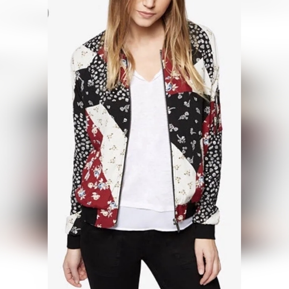 SANCTUARY‎ ANTROPOLOGIE Floral Patchwork Bomber Jacket Lightweight Fall Coat
